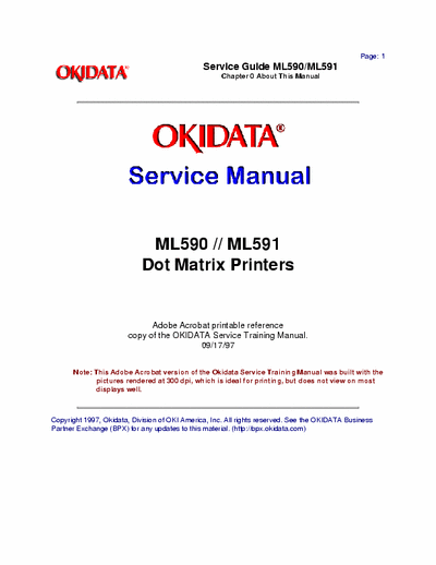 Oki ML590, ML591 Series Okidata - ML590, ML591 Series Service Manual